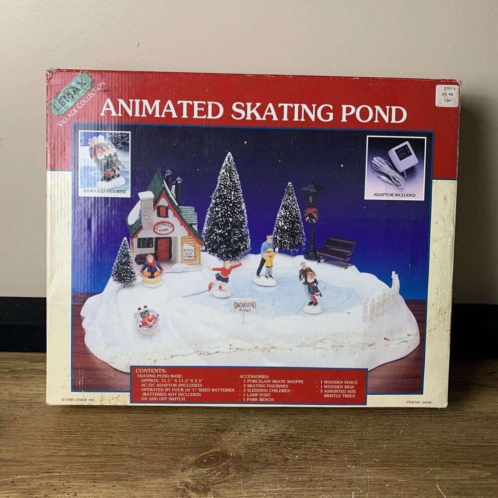 Lemax Animated Skating Pond #54106 Snowbird Pond 1995 Tested w/ Box READ